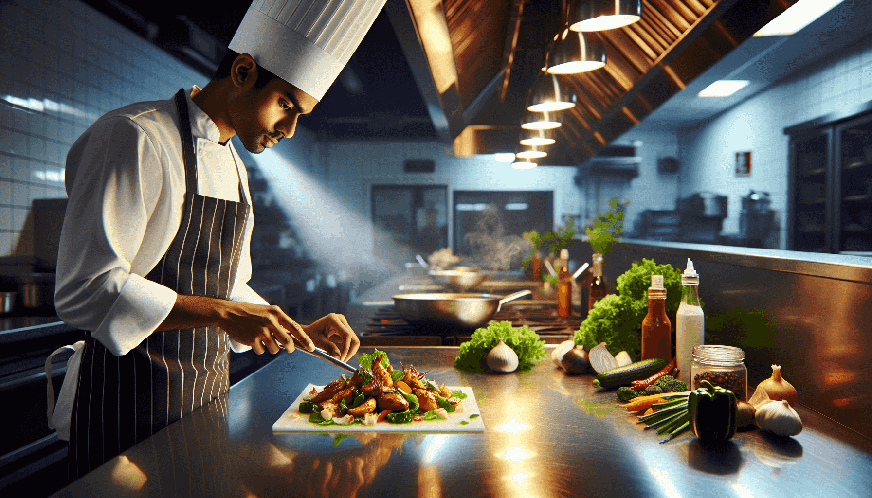 Chef preparando un plato de pollo