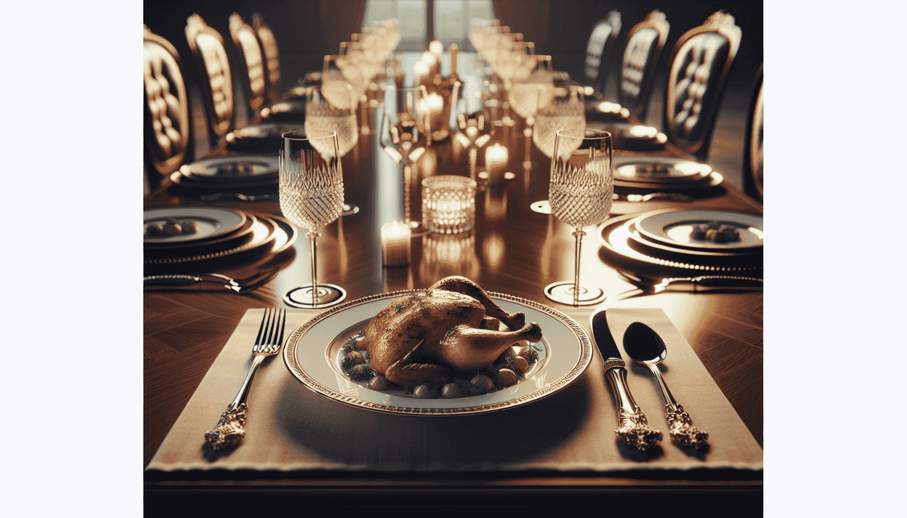 Mesa elegante con plato de pollo